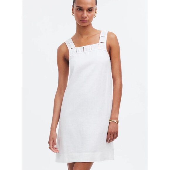 Madewell Embroidered Eyelet Square Neck Linen Tank Mini Dress White Sz 8 - Picture 1 of 11